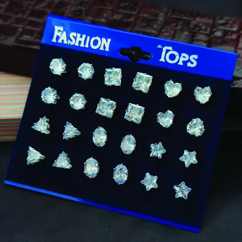 American Diamond Stud Earrings – 12-Piece Sparkling Pack For Versatile Styling 1