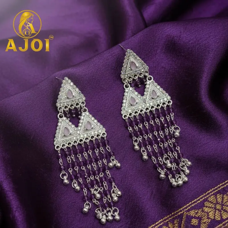 Amethyst Drop Earrings In Sterling Silver With Artisanal Tassel Finish 1