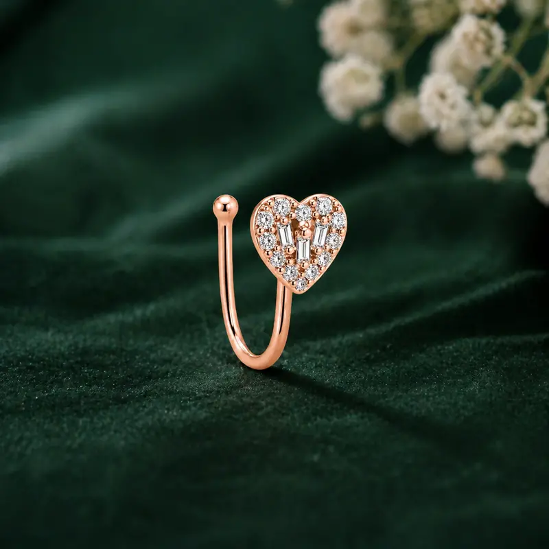 Anti-Tarnish Rose Gold Heart Nose Stud – Hypoallergenic Fine Jewelry For Women & Teens 1