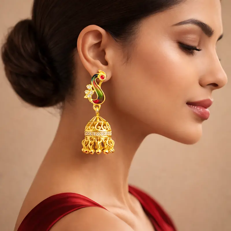 Antique-Finish Peacock Pattern Earrings – Vintage Ethnic Charm 1