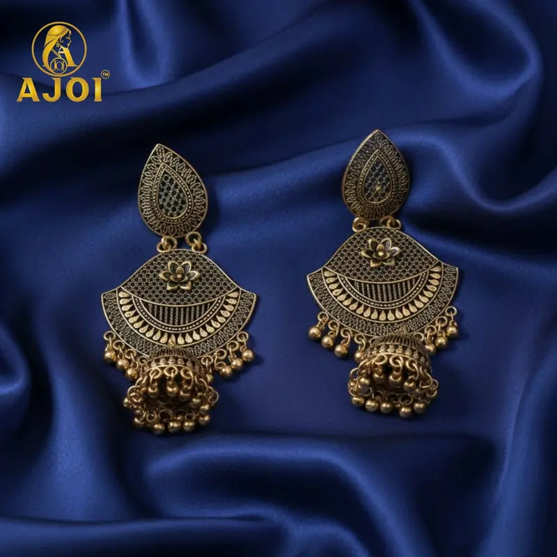 Antique-Finish Teardrop Jhumkas Celebrating Timeless Indian Craftsmanship 1