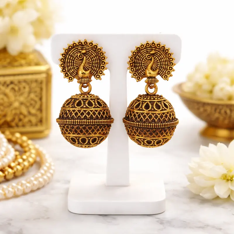 Antique Gold Oxidized Jhumka Earrings – Vintage-Inspired Craftsmanship 1