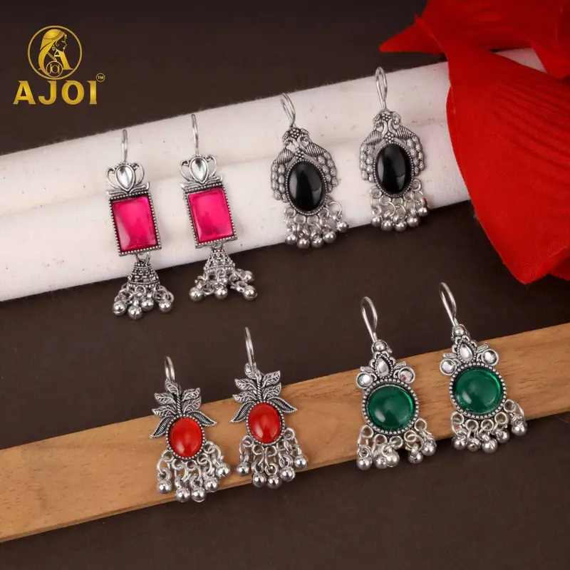 Antique Multicolor Ethnic Earrings Set – Vibrant 4-Piece Festival Collection 1