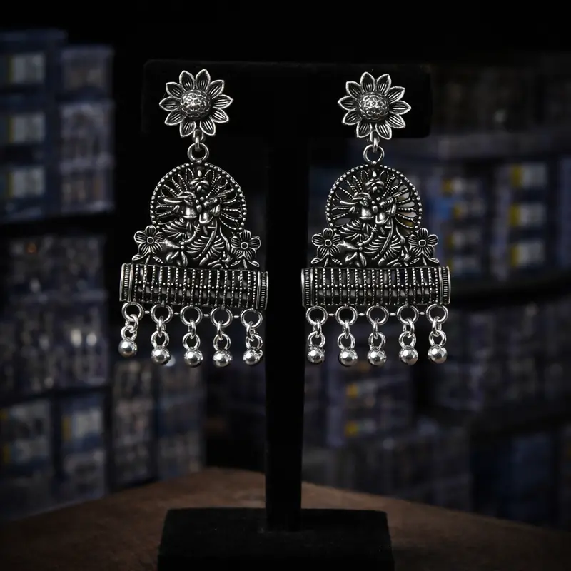 Antique-Silver Oxidised Jhumka Earrings For Everyday Elegance 1