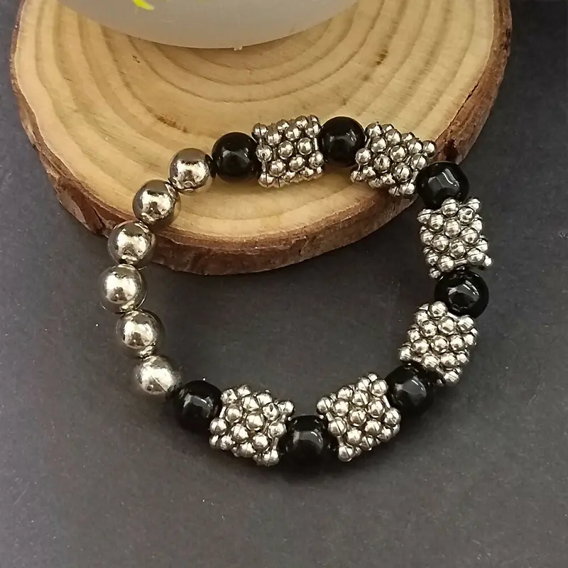 Antique-Style Oxidized Bead Bracelet – Unique Metallic Texture Accent 1
