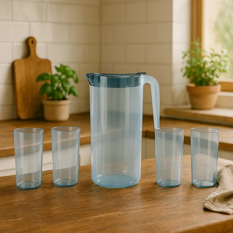 Apex Crystal Glass Set – 1500Ml Pitcher With Lid + Four 300Ml Tumblers (5-Piece) 1