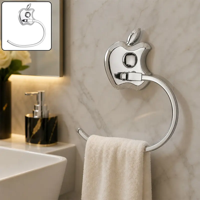 Apple-Themed Stainless Steel Towel Bar – Contemporary Bathroom Accessory 1