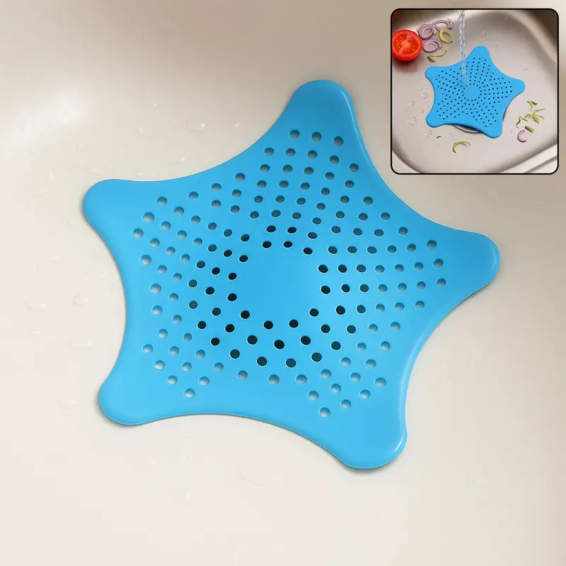 Aqua Blue Star-Shaped Silicone Sink Strainer For Bathroom And Kitchen Drains 1
