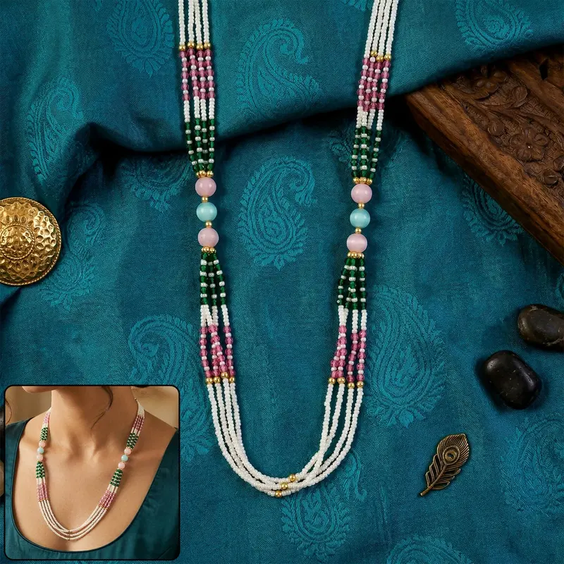 Artisan-Made Beaded Mala Necklace – Vibrant Color-Blend Design For Mindful Wear 1