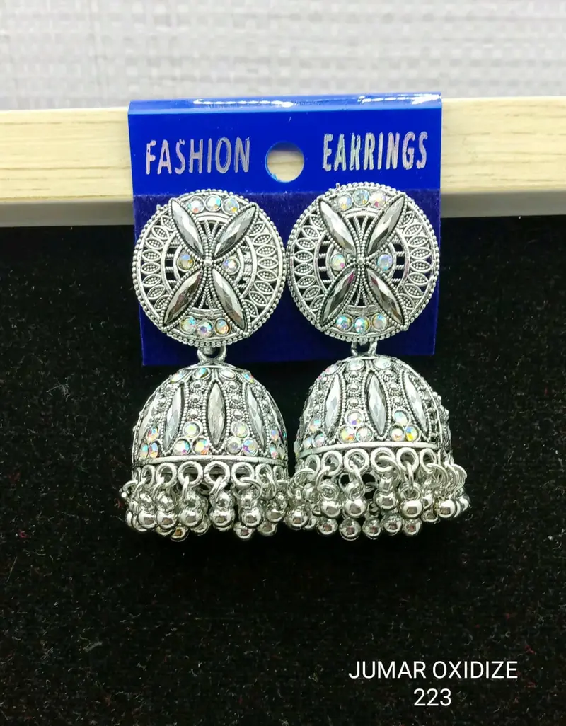 Artisan Oxidized Jumar Drop Earrings – Lightweight Boho Style 1