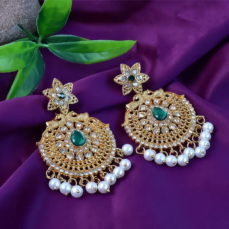 Artisan Peacock Motif Earrings Featuring Lustrous Pearls And Sparkling American Diamonds 1