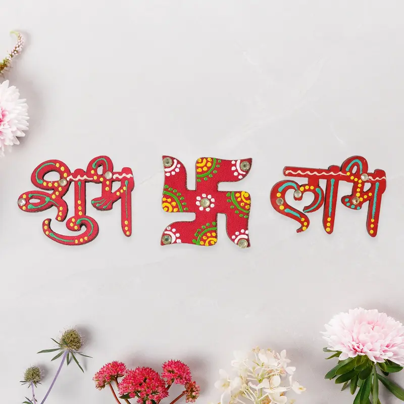 Artisanal Labh Shubh & Swastik Blessing Set – Handmade 3-Piece Collection 1