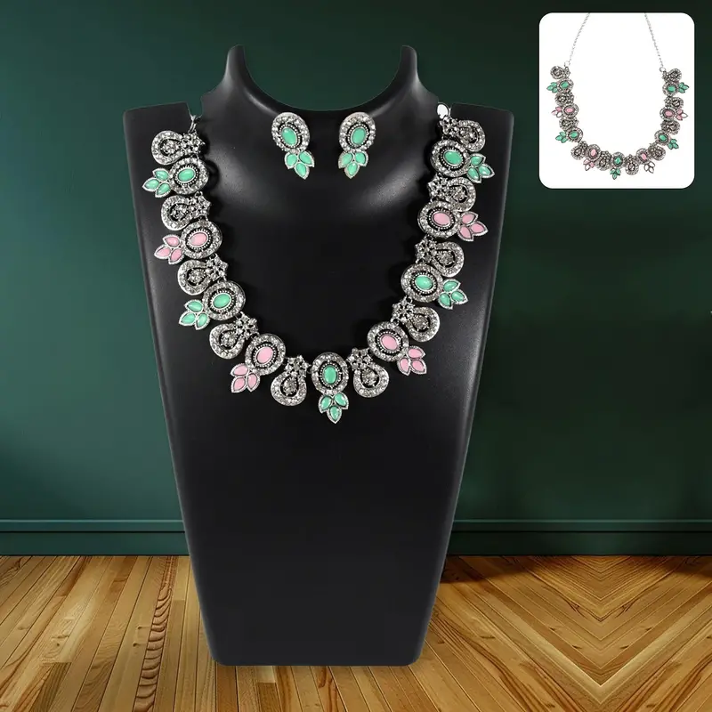 Artisanal Rose And Emerald Tone Jewelry Set 1