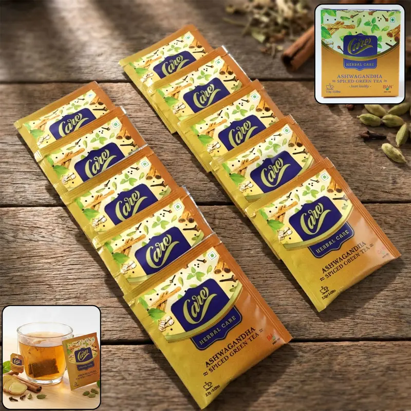Ashwagandha-Infused Green Tea Bags – Spiced Wellness Blend (25G / 10 Sachets) 1