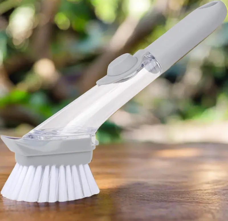 Automatic Liquid Dispensing Dish Brush With Built-In Scrubber 1