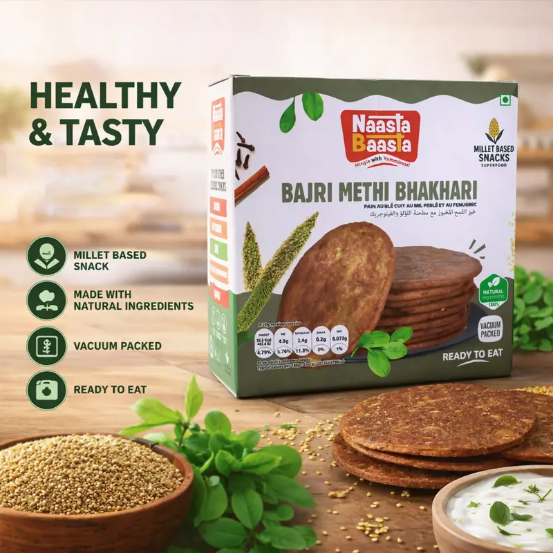 Bajri Methi Bhakhari By Naasta Baasta – Nutritious Millet & Fenugreek Snack (200 G) 1