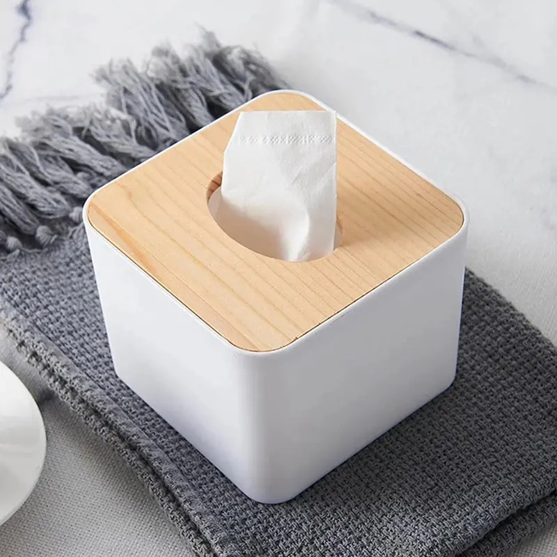 Bamboo Desktop Tissue Box Stand – Removable Dispenser For Home Or Office 1
