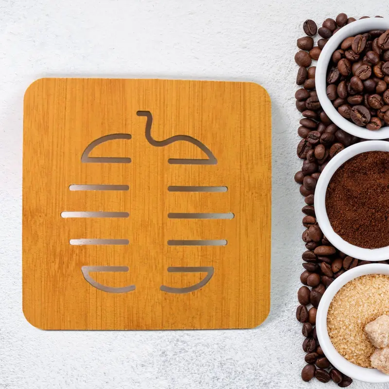 Bamboo Square Coaster Set – Heat-Resistant Table Mat For Hot Pots & Teacups (14×14 Cm) 1