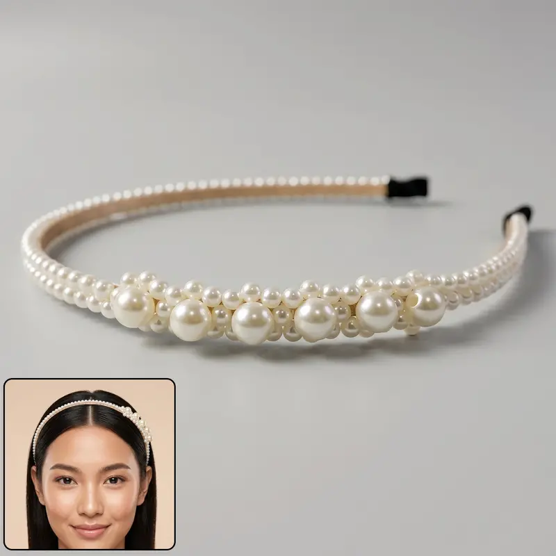 Beaded Pearl Designer Hairband – Stylish Statement Headband For Women 1