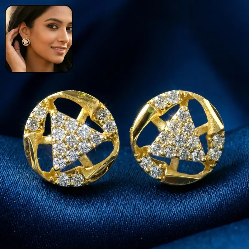 Bell-Shaped Gold Stud Earrings Accented With Sparkling Stones 1