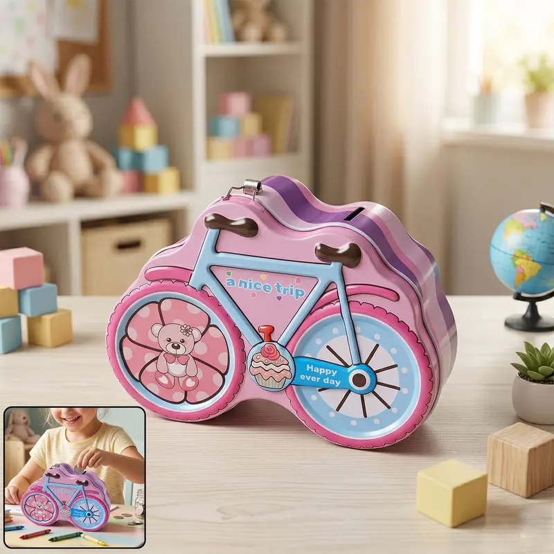 Bicycle-Shaped Piggy Bank With Secure Lock & Key Mechanism 1