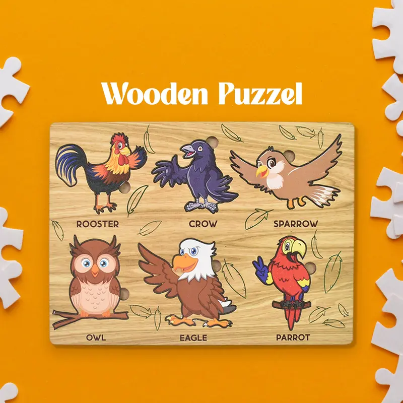 Bird-Shaped Wooden Puzzle – Avian Identification Educational Board (28×20 Cm) 1
