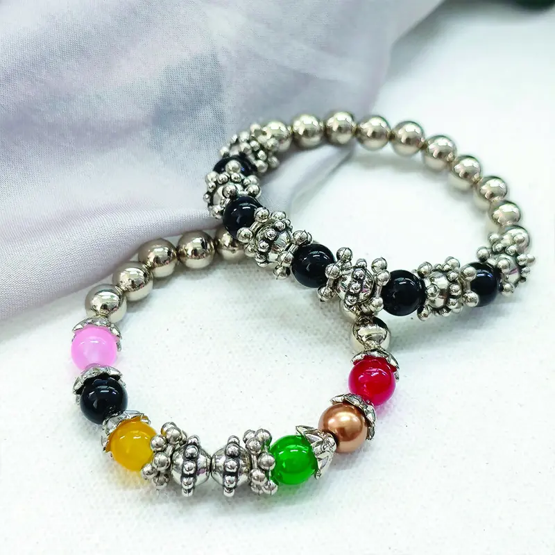 Black And Gold Beaded Bracelet Set – Trendy 2-Piece Women’S Stackable Jewelry 1