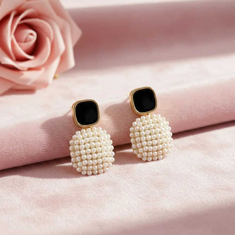 Black And Pearl Statement Earrings – Elegant Women’S Drop Design 1