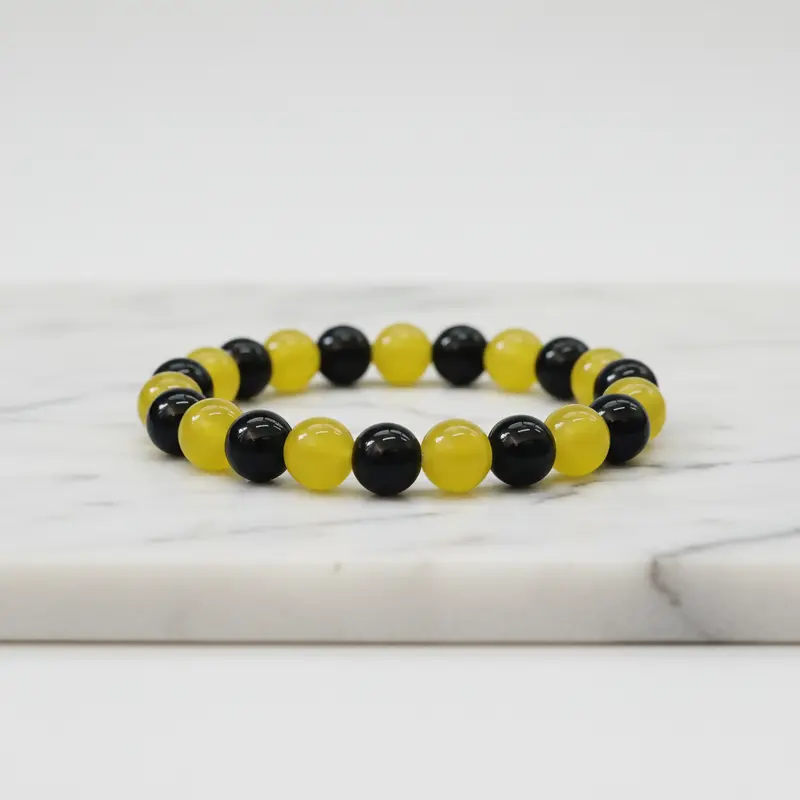 Black And Yellow Glass Bead Bracelet For Women And Men 1