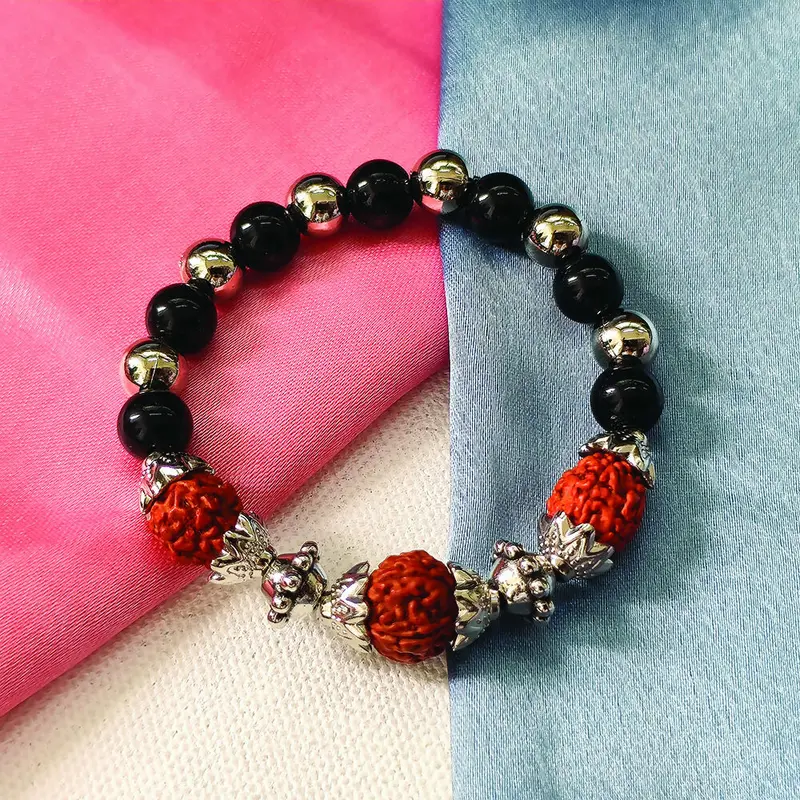 Black Bead And Rudraksha Bracelet – Natural Seed Energy Band For Men/Women 1