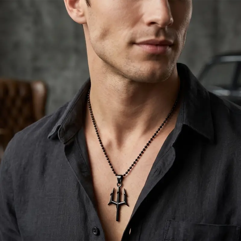 Black-Finish Trishul Pendant Necklace – Spiritual Men’S Jewelry 1