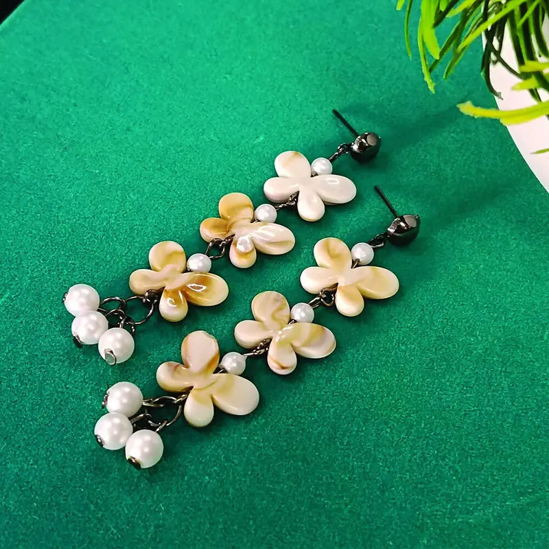 Black-Plated Beaded Butterfly Drop Earrings – Modern Feminine Accent 1