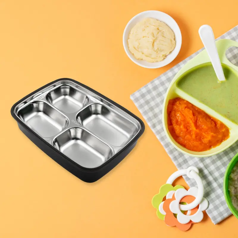 Black Semi-Transparent 4-Section Bento Box For Office, School, And On-The-Go Meals 1