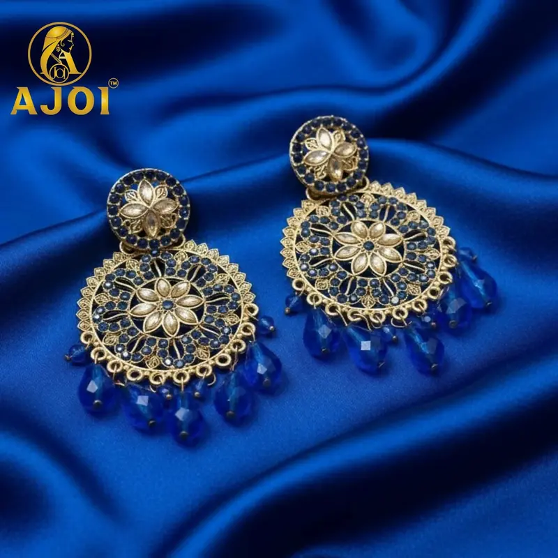 Blue Floral Statement Drop Earrings 1