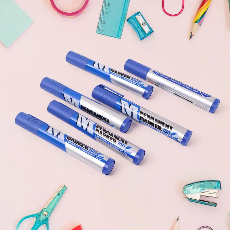 Blue Permanent Marker Bundle – 6-Piece High-Visibility Office & School Kit 1