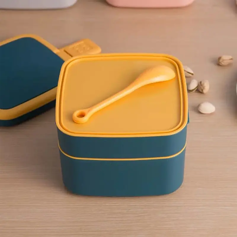 Blue Stackable Bento Box – Double-Layer Portable Lunch Container With Handle & Spoon 1