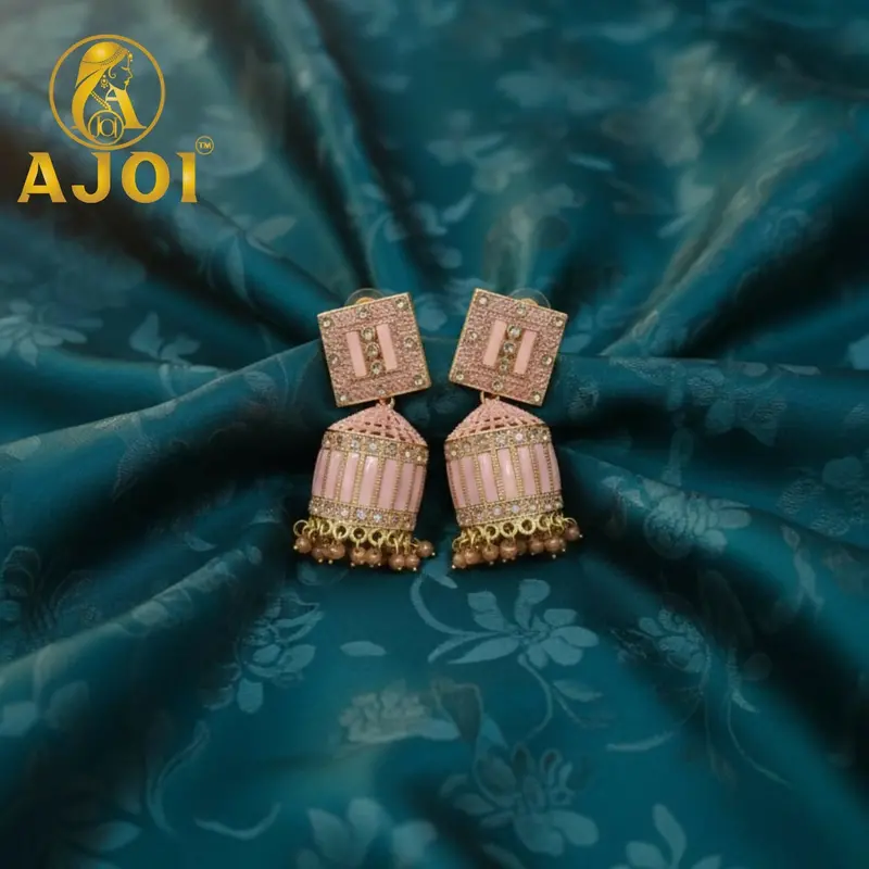 Blush Pink Drop Earrings – Delicate Stone-Inlaid Feminine Design 1
