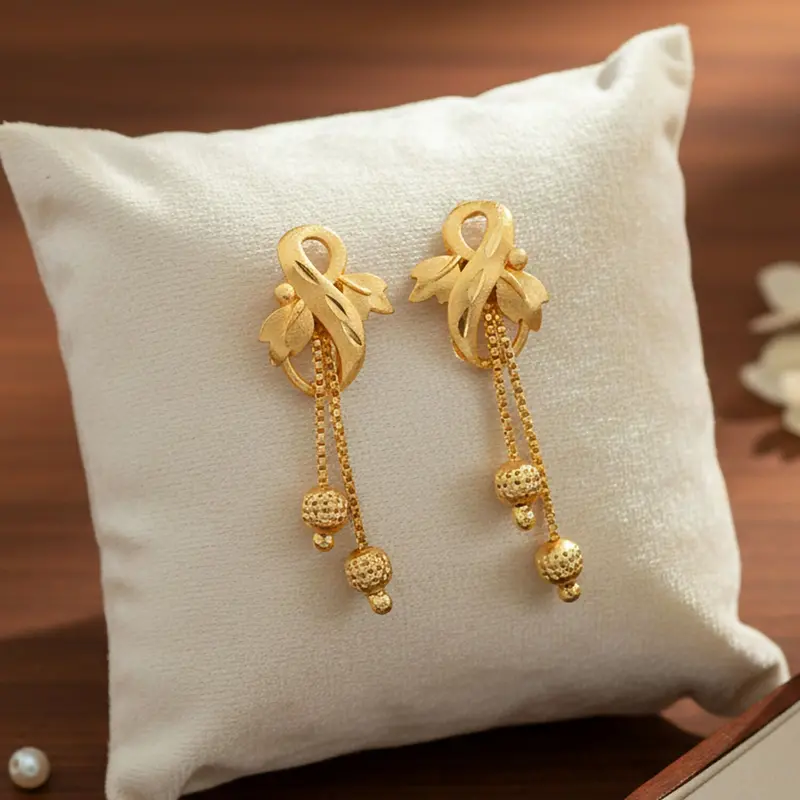 Botanical Gold Drop Earrings With Cascading Beaded Accents 1