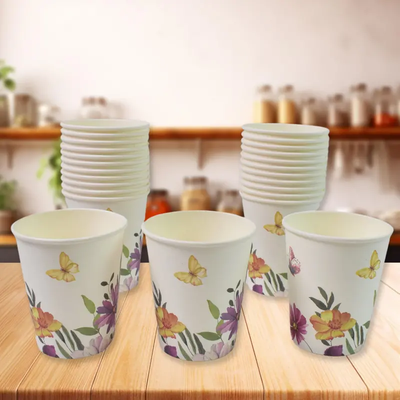 Bulk Disposable Paper Cups – 24-Piece Mix-Color & Pattern Set For Beverages 1