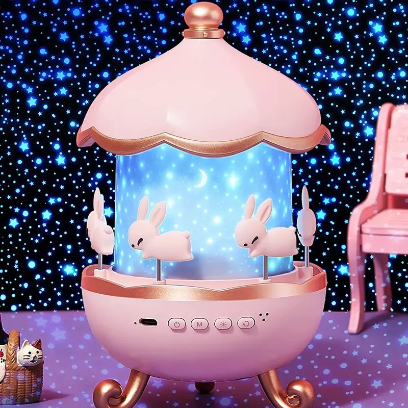 Bunny’S Carousel Led Night Light With Rotating Base 1