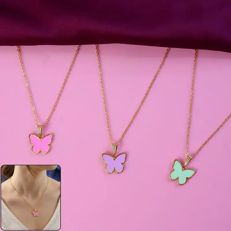 Butterfly Gold Pendant Necklace – Delicate Enamel-Accented Design On Gold Chain 1