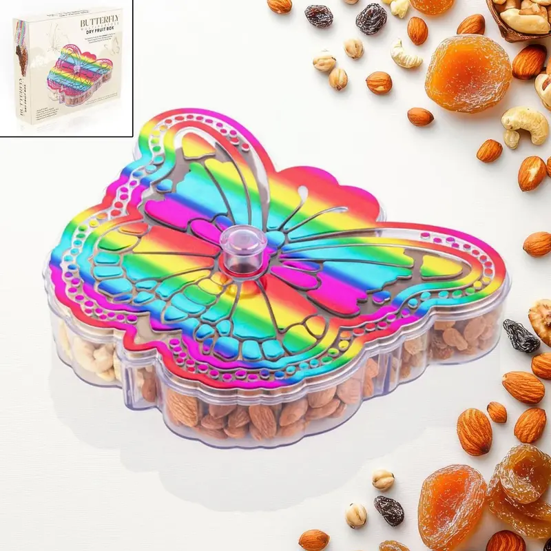 Butterfly-Inspired 4-Compartment Snack Organizer – Round Dry Fruit Or Nut Storage Box 1