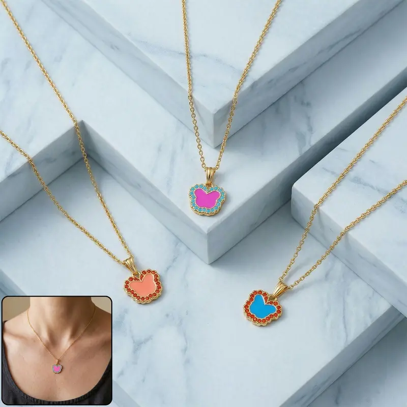 Butterfly-Shaped Gold Pendant Necklace – Color-Stone Embellished Fashion Accessory 1
