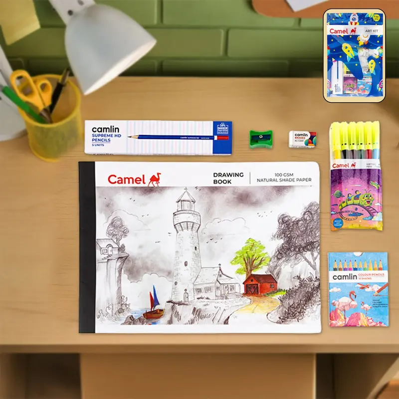 Camel Art Starter Kit – Sketchbook, Colored Pencils, Sketch Pens & More 1