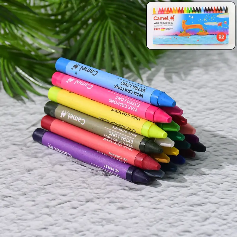 Camel Extra-Long Wax Crayons – 26 Bold, Blendable Colors 1