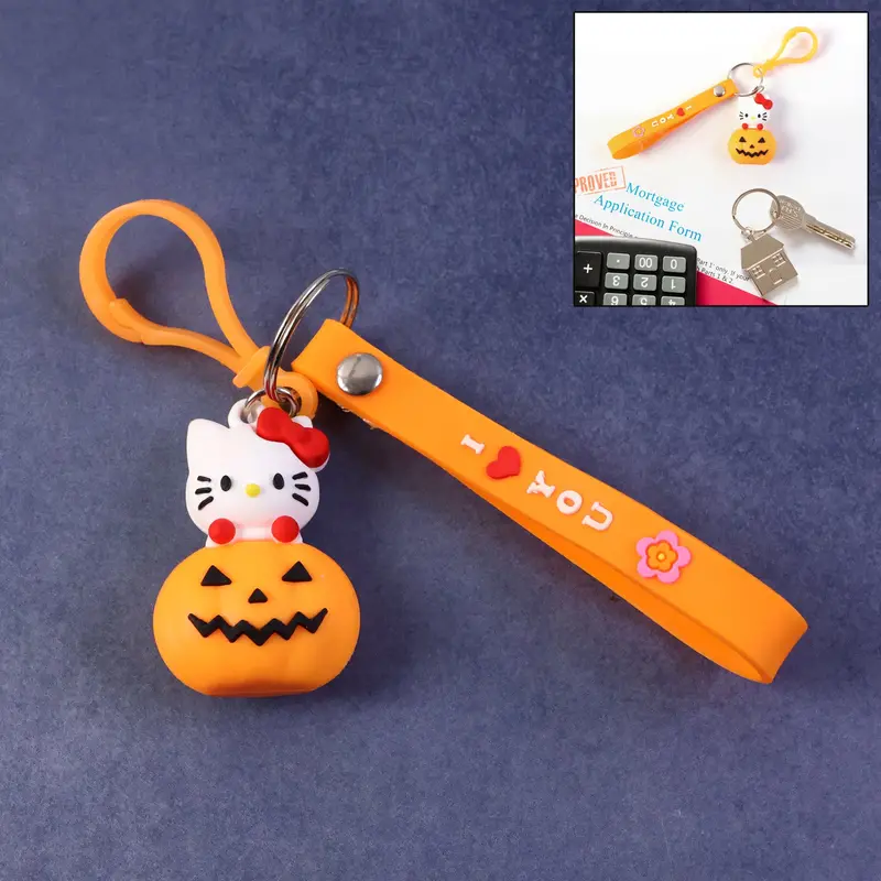 Cartoon Cat & Pumpkin Silicone Keychain – Fun Themed Accessory For Bags Or Keys 1