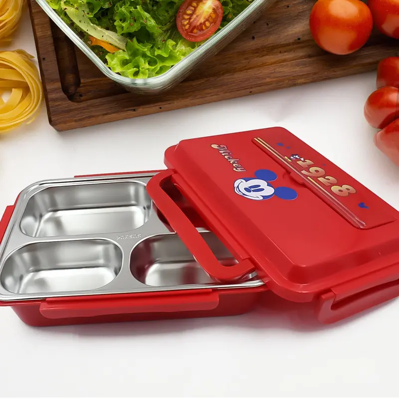 Cartoon-Printed 4-Section Insulated Lunch Box – Kid-Friendly Bento Carrier 1
