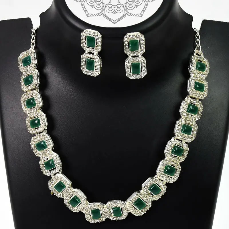 Celestial Elegance Diamond Necklace – White & Emerald Green Gemstone Accents 1