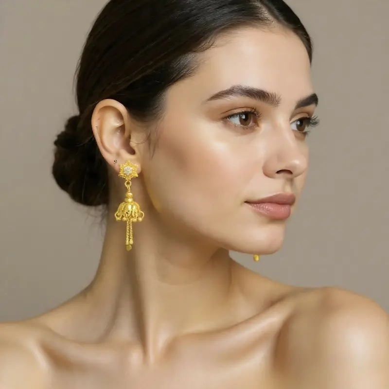 Celestial Star Studs Paired With Antiqued Jhumka Drop Accents 1
