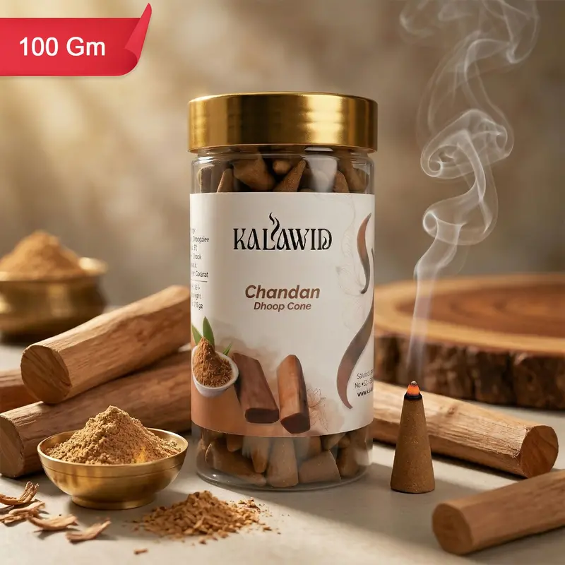 Chandan Dhoop Cones In Jar – 100G Natural Sandalwood Incense For Daily Rituals 1